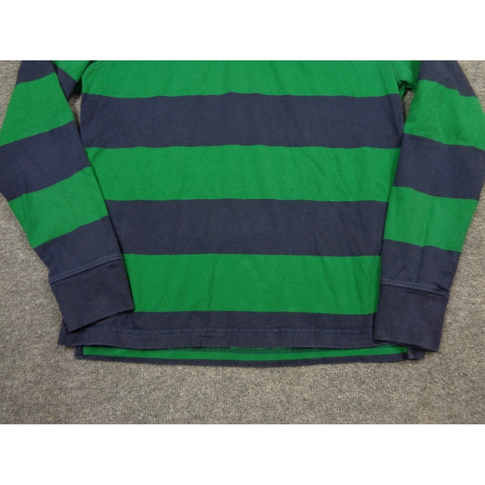 Vintage J.Crew Rugby Shirt Mens M Navy Green Striped Long Sleeve Preppy Polo - Picture 4 of 10